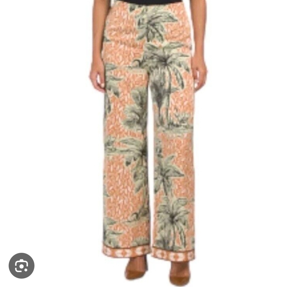 NWT Rachel Zoe Orange and Green Wide Leg Palazzo Satin Pants